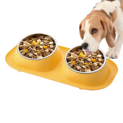 Dog Food Bowl Stainless Steel Double Cat Food Bowl Non Slip Double Cat Food And Water Feeding Bowls For Dogs Cats Puppies And