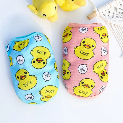 Yellow Duck Pet Dogs Summer Vest Spring Designer York Dog Clothing Sleeveless Overalls Cute Cartoon Breathable Clothes for Cats