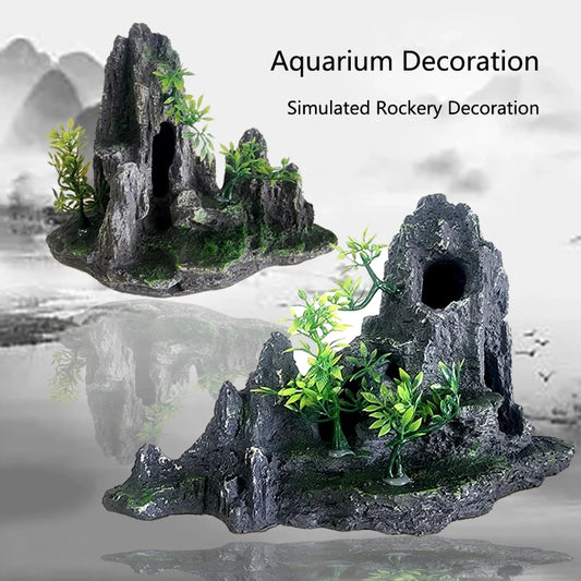 Resin Aquarium Rockery Mountain Decoration Artificial View Rock Cave Stone Tree Fish Tank Ornament Pet Supplies Home Decor New