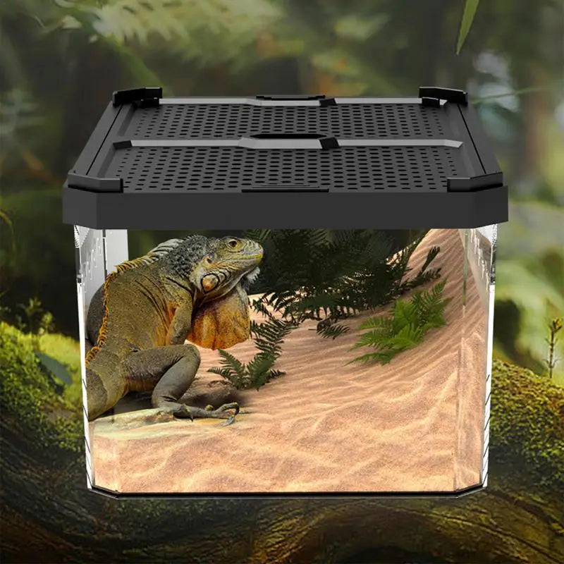 Lizard Tank Transparent Snake Tank Lizard Terrarium Small Reptile Habitat Breeding Box Amphibians Enclosure Sliding Cover Keeper