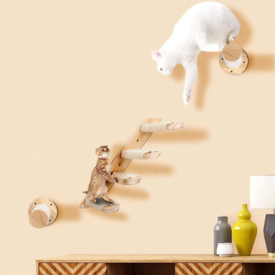 Wall Mounted Cat Climbing Cat Tree Cat Stairs Frame Wooden Cat Jumping Platform Cat Ladder Scratching Post Rest and Playing