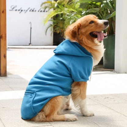 Warm Dog Clothes for Large Dogs Winter Pet Fleece Coat Sport Sweatshirt Hoodies with Snacks Pocket Gold Retriever Husky Apparel