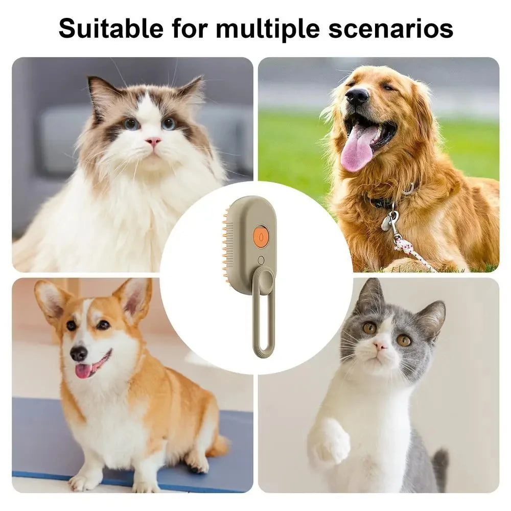 Steamy Dog Brush Electric Spray Cat Hair Brush 3 In1 Dog Steamer Brush For Massage Pet Grooming Removing Tangled And Loose Hair