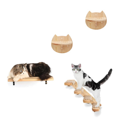 Wall Mounted Cat Climbing Shelves Wooden Furniture Scratcher Jumping Platform Rope Ladder Cat Sleeping and Playing