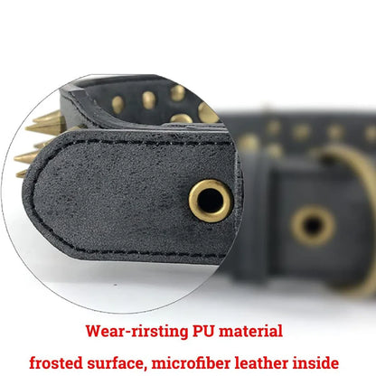 Spike Dog Collar with Big Sharp Spikes for Large Dogs Adjustable PU Leather Spiked Collar Luxury 2 Inch Wide Studded Dog Collars