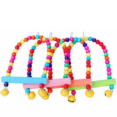 Colorful Frosting  Pet Parrot Swing toys Stand Rack Squirrel Bird Branch Perches Chew Bite Toys with bell Birds Cage Acce