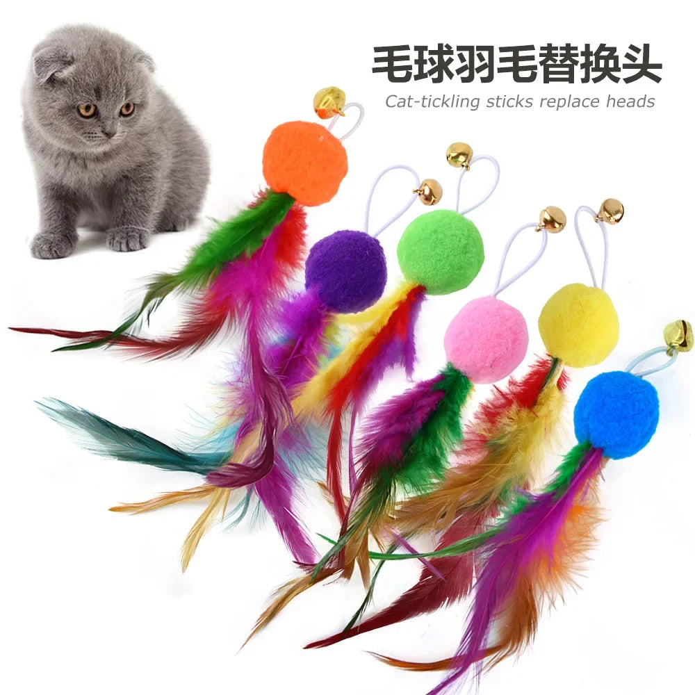 Funny Cat Stick Toy Furry Feather with Bell Cat Stick Toy Kitten Playing Pet Accessories Worm on A String Cat Toys Interactive