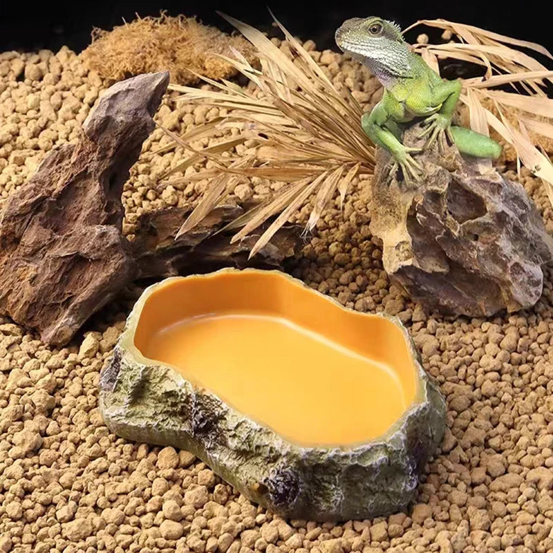 Pet Reptile Feeder Bowl Resin Aquarium Basin Food Water Pot Reptile Turtle Tortoise Scorpion Lizard Crabs Feeding Supplies New