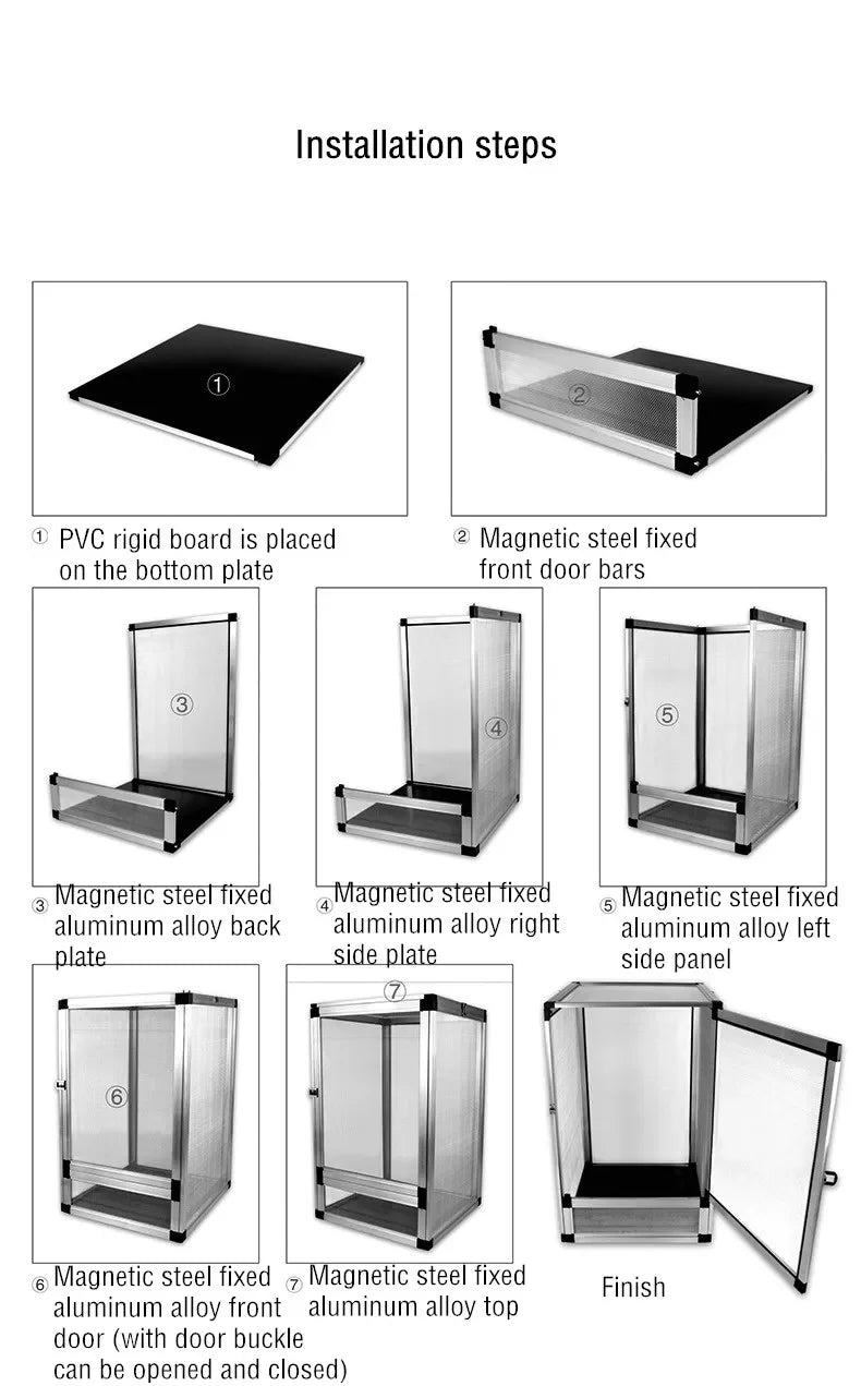 Reptile Detachable Habitat Tank Terrarium Transparent Aluminium Air Screen Cage Front Opening Door Full View Lizard Chameleon
