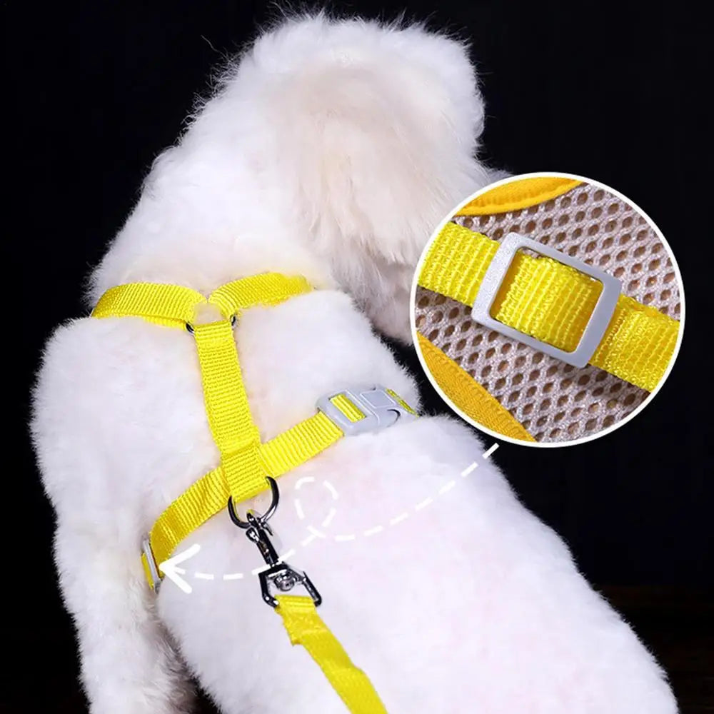 Dog Harness Vest Set Cat Clothes Small Dogs Reflective Breathable Adjustable Outdoor Walking Chest Strap Pet Supplies