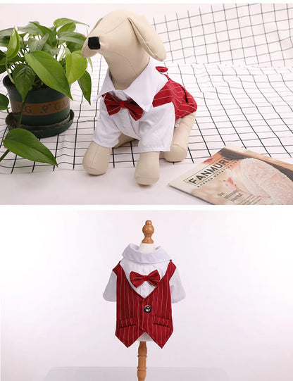 Dog Tuxedo Formal Dog Suit Shirt with Bow Tie Pet Stripe Suit for Wedding Birthday Party Puppy Prince Costume for French Bulldog