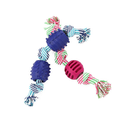 Double knot cotton cord with ball dog toy teeth grinding toy teeth cleaning pet products
