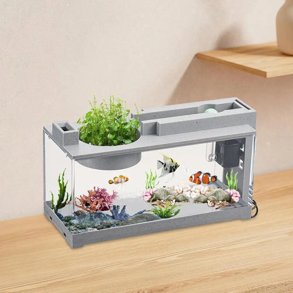 Mini Aquarium Fish Aquarium Retro Decorative Quiet Desk Aquarium With Water Pump For Turtle Reptile Shrimp Moss Goldfish