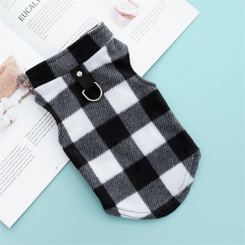 Autumn Fleece Pet Dog Clothes Solid Color Harness Outfits Walking Warm Vest for Small Medium Puppy Plaid Chihuahua Cat Jackets