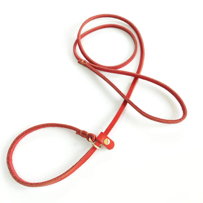 Soft Slim Genuine Leather Dog Slip Lead Control Leash for Small Dogs No Pull Pet Puppy Training Choke Collar P Chain Slip Leash