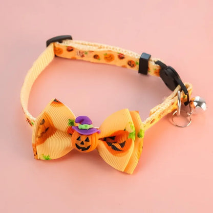 Bow Knot Halloween Pet Dog Collar Pumpkin Witch Hat Adjustable Neck Accessories for Cats Safety Buckle Decorate Pet Necklace