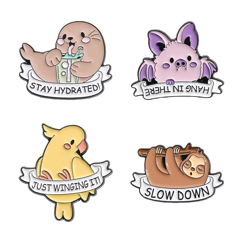 Funny Animal Sets Enamel Pins Cartoon Anime Figure Ghost Spooky Cute Cat Bird Brooches Backpack Lapel Badge Punk Jewelry Gifts
