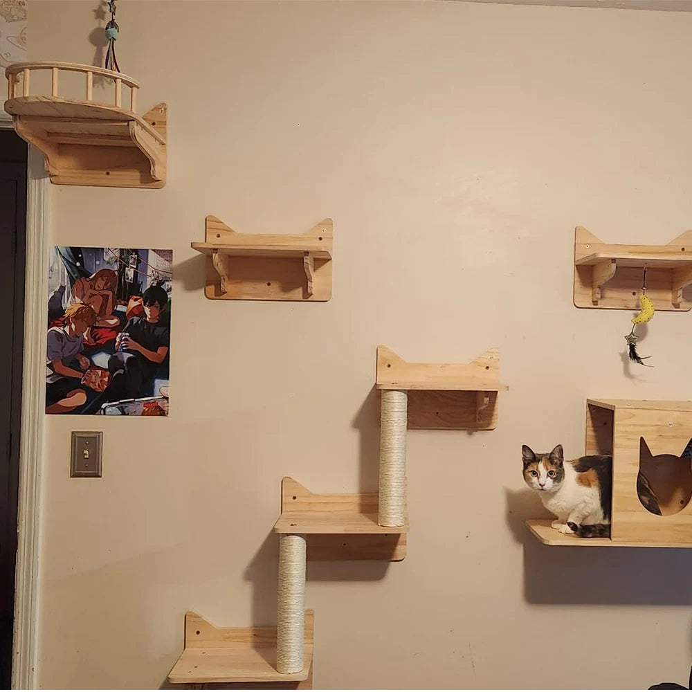 Cat Nest Wooden Cat Furniture Climbing Shelves Creative Aaple Basket Wall Mounted Kitten Bed With Fluffy Cushion Sturdy Pet Toys