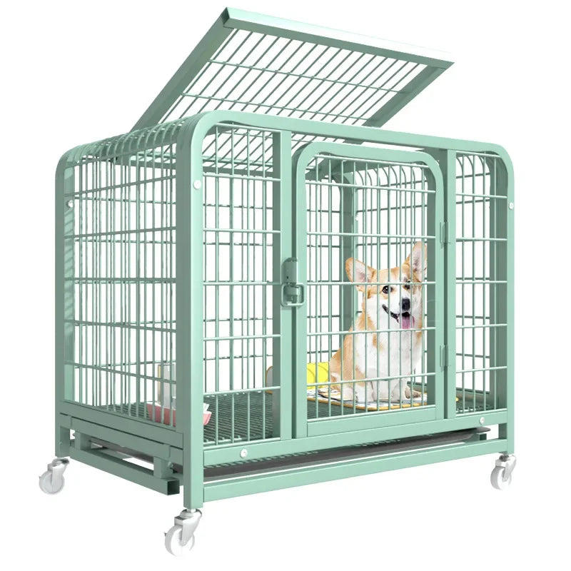 New Extra Thick Square Tube  Small Dog Cage with Toilet Indoor Family Dog House Kennel Pet Iron Cage