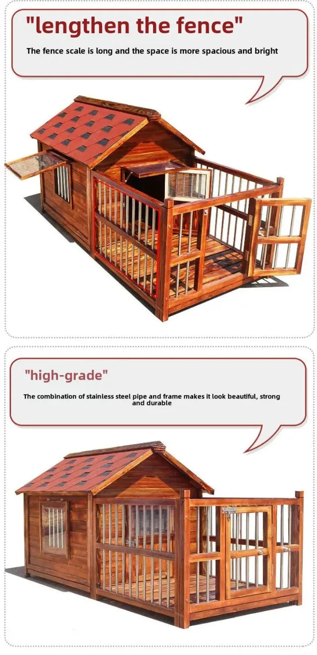 Outdoor Waterproof Solid Wood Kennel Medium and Large Dog Golden Retriever Kennel House Rainproof Outdoor Four Seasons