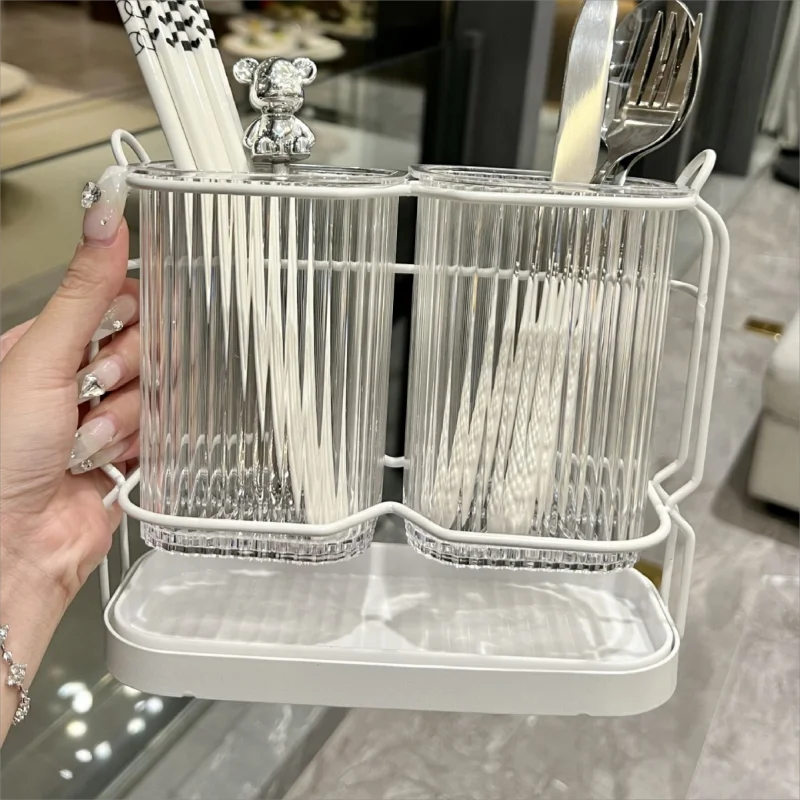 Wall Mounted Kitchen Cutlery Organizer Light Luxury Chopstick Spoon Holder Stainless steel Utensil Drying Rack