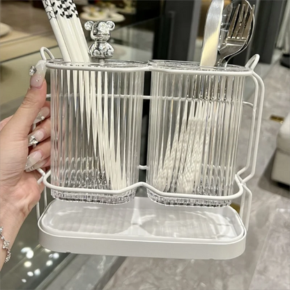 Wall Mounted Kitchen Cutlery Organizer Light Luxury Chopstick Spoon Holder Stainless steel Utensil Drying Rack