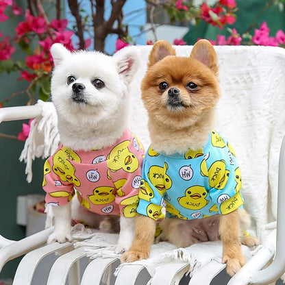 Dog Jumpsuit Puppy Dog Onesies Clothes Cat Dog Soft Pajamas Cute Duck Printed Pet Shirt Bodysuits for Teddy Pomeranian Apparel