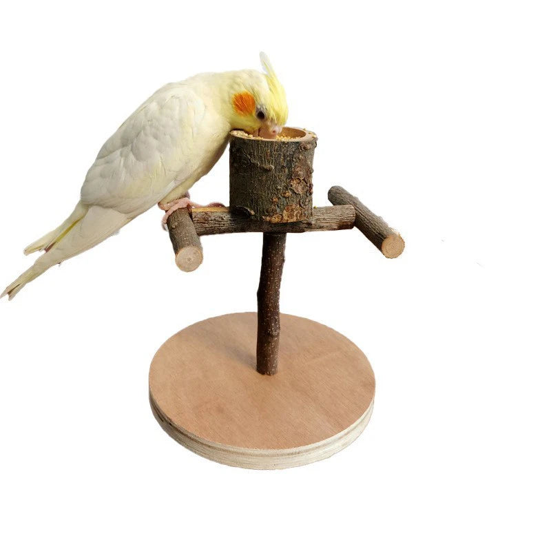 Natural Wood Toy Pet Parrot Raw Wood Stand With wooden feeding bowl Rack Squirrel Bird Hamster Branch Perches Chew Bite Toys
