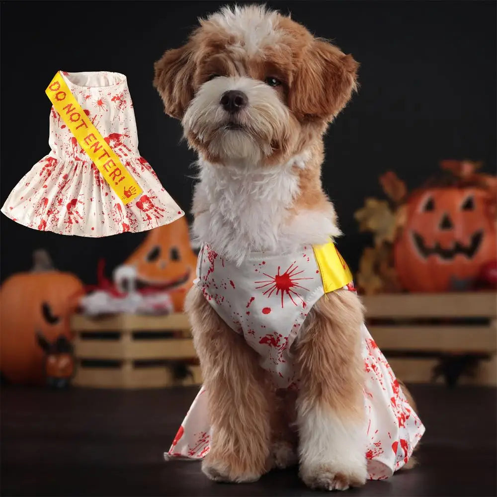 Dog Halloween Clothes Pet Dress Bloody Halloween Costume Dog Halloween Blood Skirt Halloween Seals Clothes Puppy Cosplay Costume
