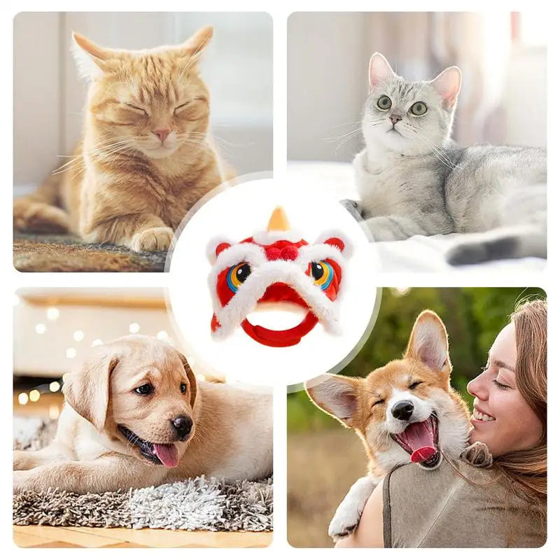 Small Dog Hat Cute Cat Costumes Dance Lion Pet Cat Soft Warm Lion Dance Clothes Small Pet Headwear Pet lion dance hat