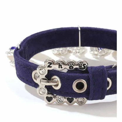 Small Dog Collar with Luxury Bling Rhinestone, Soft Suede Leather Puppy Dog Cat Necklace Crystal Jewelry Pet Accessories for Dog