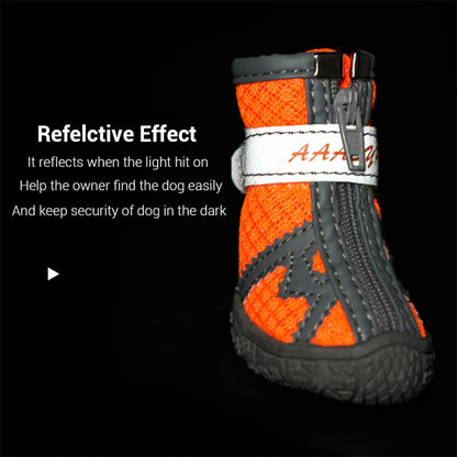 4pcs Waterproof Dog Shoes Anti-slip Rain Boots Footwear Protector Breathable Reflective Booties for Small Dogs Pet Puppy Socks