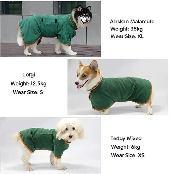Pet Bathrobe Fast Drying Towel Microfiber Absorbent Soft Bath Robe Adjustable Towel Grooming Coat for Small Medium Large Dog