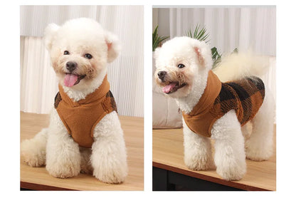 Plaid Dog Hoodie Christmas Pet Clothes Fleece Sweater with Leash Hole for Small Medium Dogs, Soft Winter Warm Dog Sweatshirt