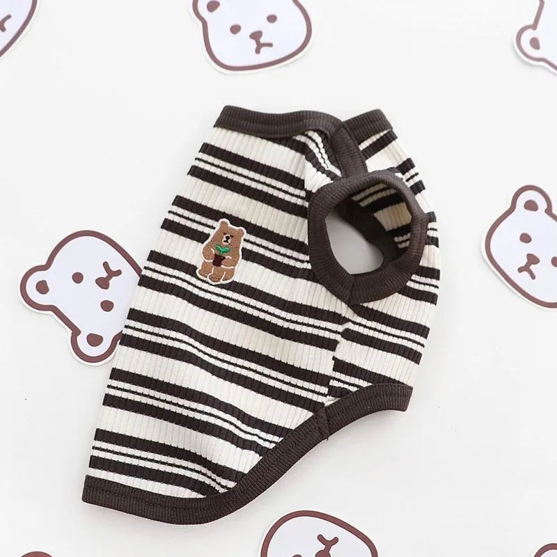 Dog Shirts Cotton Striped Puppy T-Shirts Spring Autumn Clothes for Small Dogs, Soft Breathable Stretchable Doggy Tee Pet Apparel