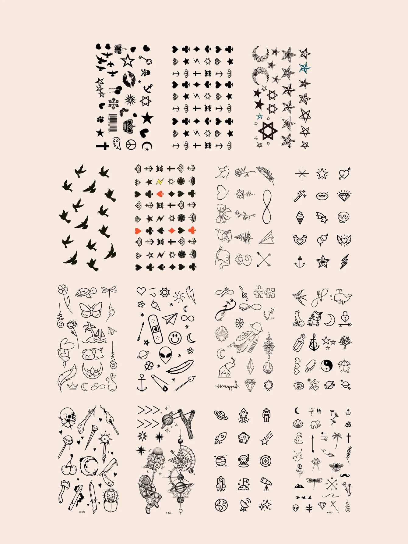 15pcs Waterproof Temporary Tattoo Sticker Starry Moon Flower Heart Flying Bird Fake Tatto Flash Tatoo finger Tato for  Women Men