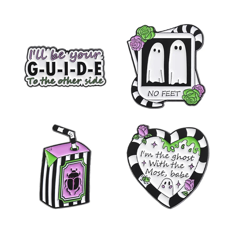 Funny Animal Sets Enamel Pins Cartoon Anime Figure Ghost Spooky Cute Cat Bird Brooches Backpack Lapel Badge Punk Jewelry Gifts