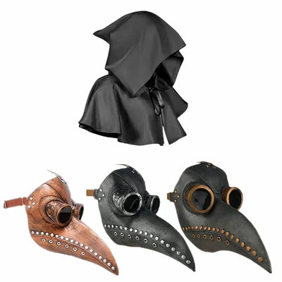 Plague Doctor Mask Cloak Dress Up Costume Halloween Trendy Spooky Play Leather Bird Beak Mask Cospaly Steampunk Photography Prop