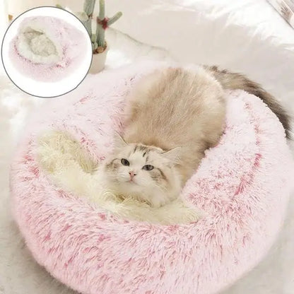 Soft Plush Pet Bed with Cover Round Cat Bed Pet Mattress Warm Cat Dog 2 in 1 Sleeping Nest Cave for Small Dogs