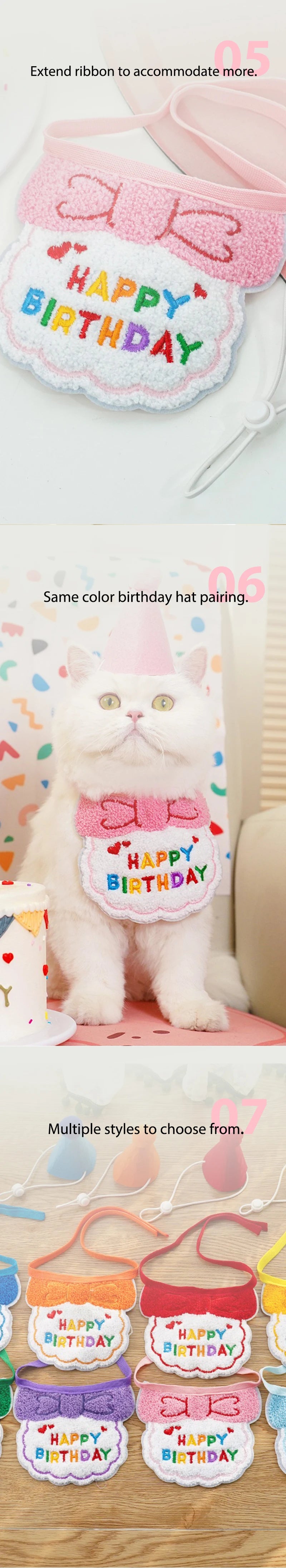 Lightweight Polyester Pet Cat Collars Birthday Decorate Puppy Chihuahua Saliva Necklace Cap Lace Up Adjustable Kitten Bandana
