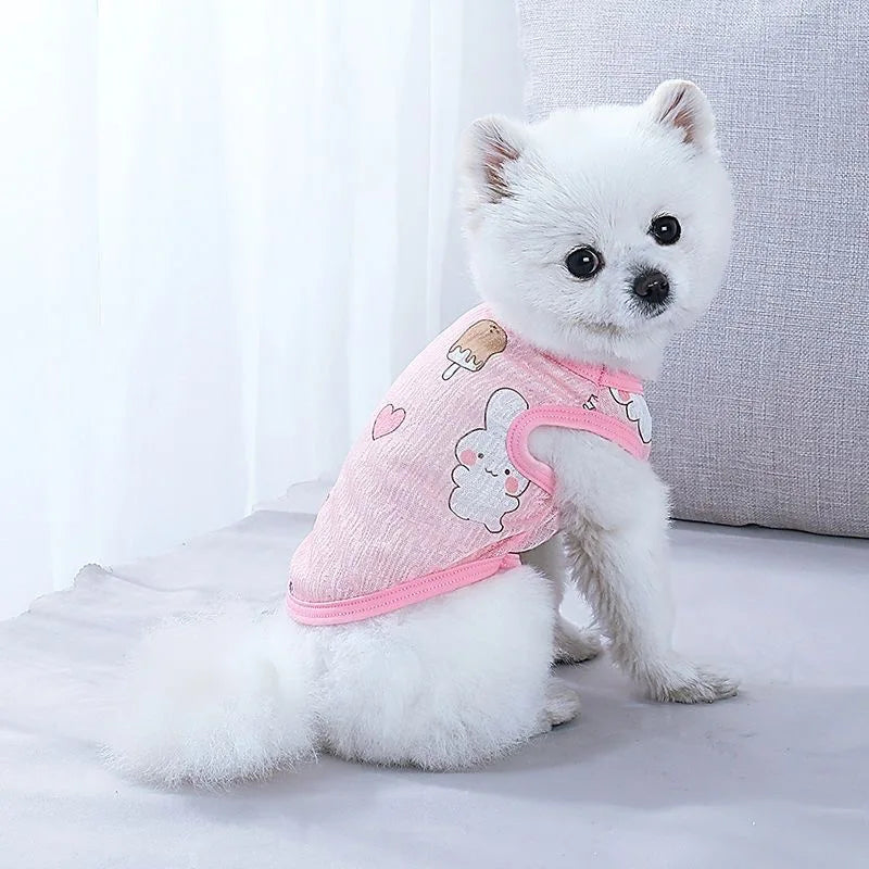 Cute Thin Summer Dog Vest Bear Print Dog Clothes Puppy Costume Chihuahua Bichon Sunscreen Cat Dog Cooling Vest Grils Dog T-Shirt
