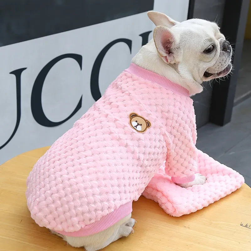 2024 New Warm Fleece Pet Clothes Cute Print Coat Small Medium Dog Cat Shirt Jacket Teddy French Bulldog Chihuahua Winter Outfit