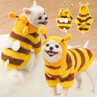Cute Bee Cosplay Winter Clothes for Small Dogs Thick Flannel French Bulldog Cat Overalls Christmas New Year Pet Puppy Outfits