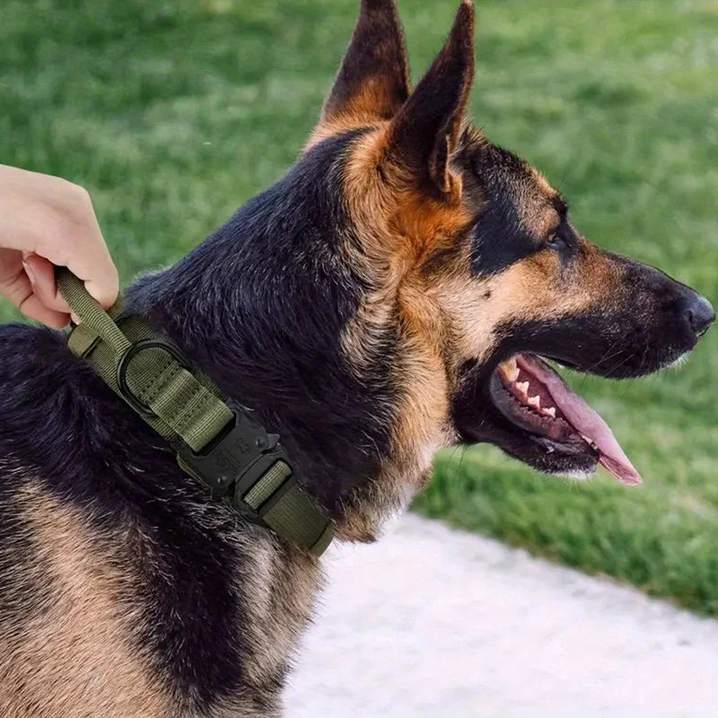 Heavy Duty Tactical Dog Collars with Handle Military K9 Collar with Patch Outdoor Training and Walking for Medium and Large Dogs