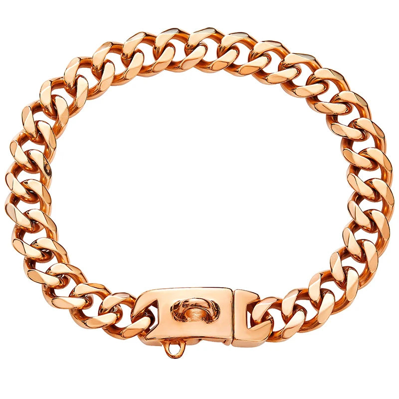19MM Chew Proof Gold Dog Chain Collar Stainless Steel  Collars with Solid Buckle Pet Chains for Large Dogs