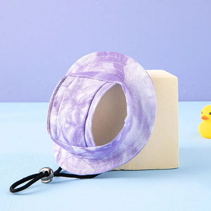 Adjustable Dog Hat Fashion Tie-dyed Pet Bucket Hats with Ear Holes Round Brim Dog Cap Outdoor Sun Bonnet Cat Cap Pet Accessories