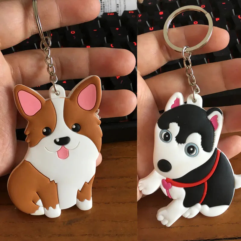 double-face PVC Shiba Inu keychain for women key ring Siberian husky keychain cute dog keychain key holder portachiavi bag charm