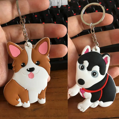 double-face PVC Shiba Inu keychain for women key ring Siberian husky keychain cute dog keychain key holder portachiavi bag charm