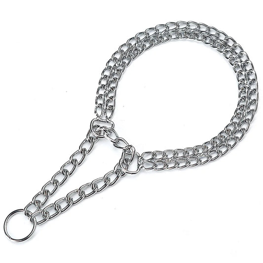 Dog Chain Collar Stainless Steel Martingale Collar for Dogs Metal Cuban Link Chew Proof Double Row Chain Pet Large Dogs Collar