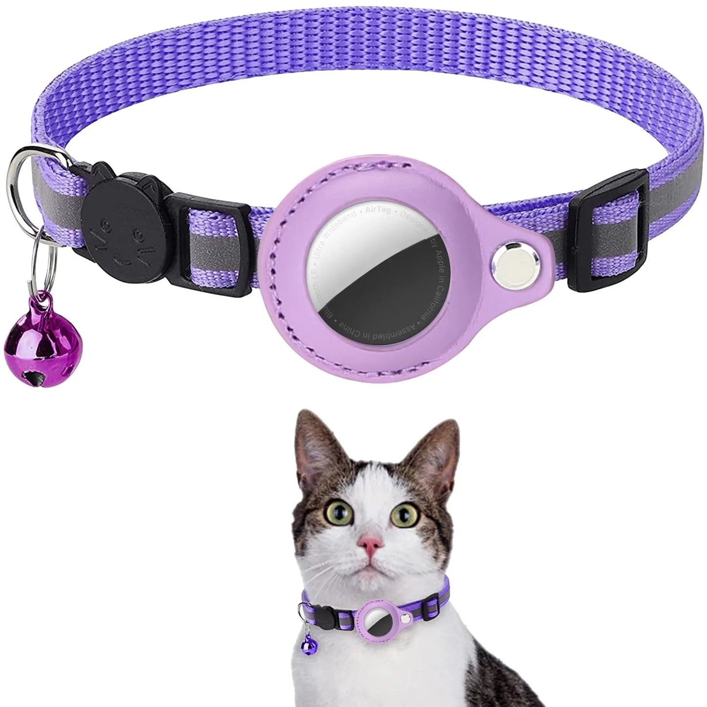 Pet cats AirTag PU Anti Loss Collar  Breakaway Reflective Strips Adjustable Kitten Collar Waterproof  cat collar accessories